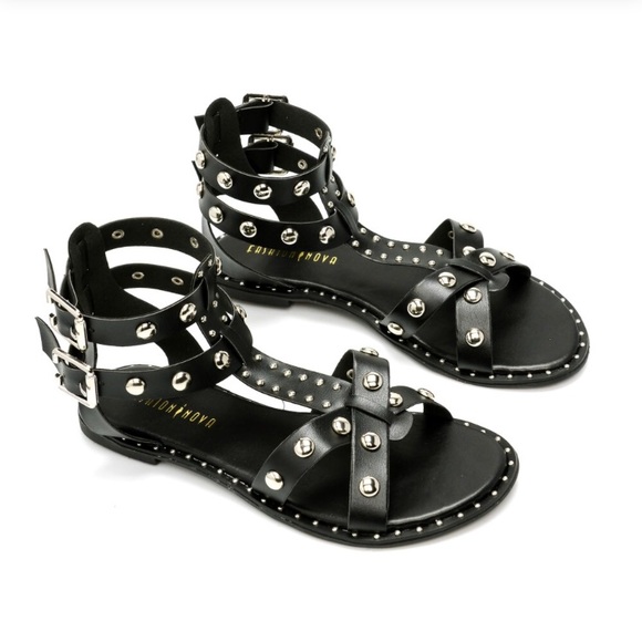 black studded flat sandals